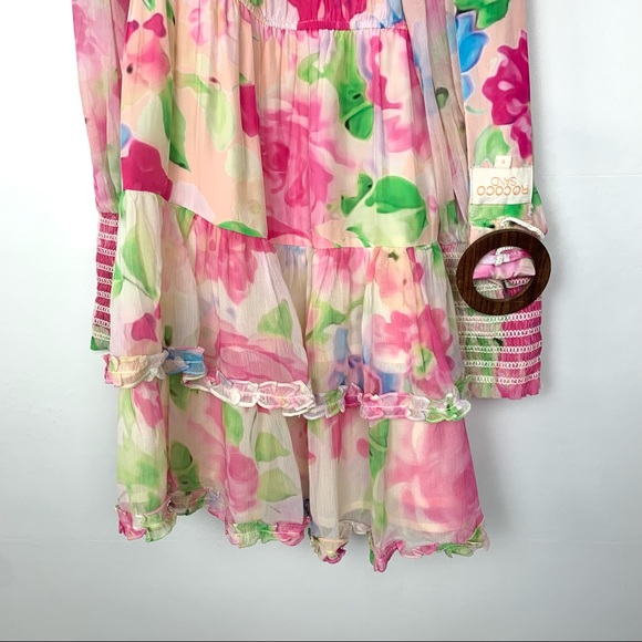 NWT Rococo Sand Alora Mini Off Shoulder Dress Floral Multi Pink Small - Picture 6 of 12